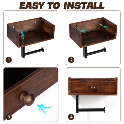 Roykoota Toilet Paper Holder With Storage, Rustic Farmhouse Toilet Paper Holder With Shelf, Toilet Paper Holder Wall Mount, Rustic Country Bathroom Decor, Keep Wipes Hidden Out Of Sight (Rustic Brown) #TOP5