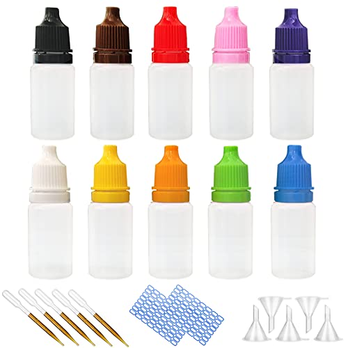 100pcs Flacons Compte-gouttes 10 ml Vide Plastique Compte-Gouttes Portable Bouteille en Plastique Liquide Eye Dropper Rechargeables Bouteilles Conteneurs (avec 5 Entonnoir, 5 Pipettes, 128 étiquettes) Cover