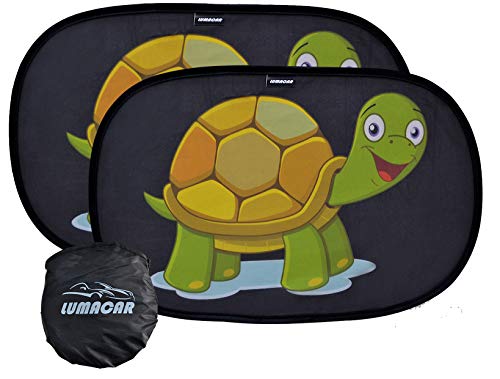 LUMACAR - Parasoles para coche para niños – Accesorios para el coche, tejido opaco negro 80 g/m² superior a la media, 2 unidades 50 x 30 cm, protección solar UV con 4 ventosas.