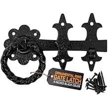 GATEMATE B5612003 Ornamental Ring Gate Latch | 8" 200mm Black | Durable and Decorative Gate Hardware | Powder-Coated Finish | Includes Fittings for Easy Installation