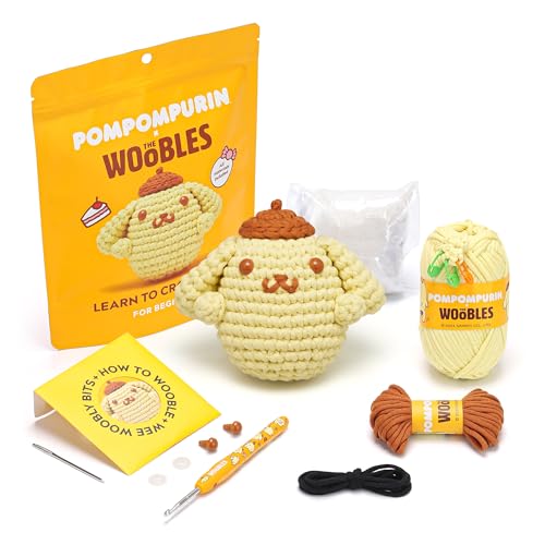 Woobles初心者かぎ針編みキット Sharkタンクで見られるようにイージーヤーン付き - ステップバイステップのビデオチュートリアル付き - ポチャッコかぎ針編みキット (ポンポムプリン)の商品画像（Amazon）