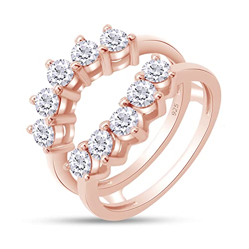 SAVEARTH DIAMONDS 1 Carat Round Cut Lab Created Moissanite Diamond Sunburst Halo Guard Enhancer Ring For Women In 14K Gold Over Sterling Silver(VVS1 Clarity 1 Cttw)