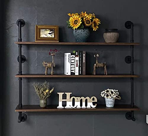 Rogmars Industrial Pipe Wall Shelves Pipe Shelving With Real Wood Plank ,48 Inches Floating Shelves For Wall Farmhouse Pipe Book Shelves Dark Brown 3 Tier For Kitchen,Living Room Decor And Bar Shelving thumb #6