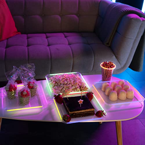 Reusable Glowing Party Plates 10-Inch Square Plastic Black Light Party Glow Stick Neon Colors Kids Birthday Neon Light Sticks Light Up Decorations Tableware Glow Party #TOP1