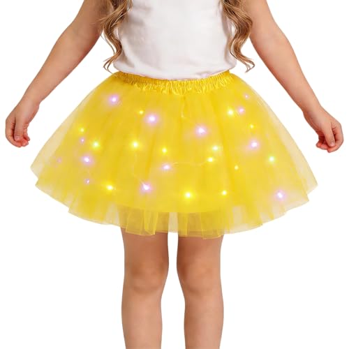 Bmrwtg Girl Tutu Skirt Light Up Led Ballet Tutu Skirt Fluffy Ballet Dress Up Halloween Costume for Kids Party 3-8 Years Yellow