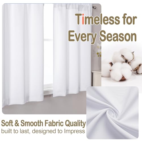 Image of Pure White Kitchen Curtains for Small Window Treatment, Light Filtering Short Cafe Curtains Over Sink, Half Window Drapes Tier for Bedroom Bathroom Rod Pocket, Each 40Wx36L, 2 PCS