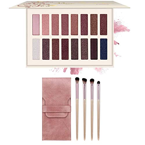 Eyeshadow Makeup Palette with Eye Shadow Brush Set, 16 Colors Matte Shimmer Professional Nudes Warm Natural Bronze Neutral Smoky Cosmetic Long Lasting Waterproof for Makeup Artist, Girl, Women