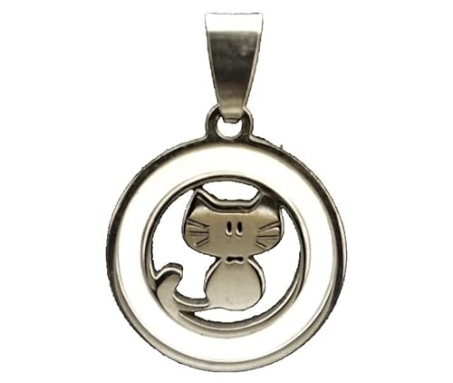 Colgante en Acero y Nacar Gato de la suerte