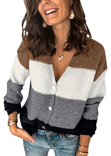 ASOMI Cardigan en tricot pour femme - Court - Gros tricot - Col en V - Rayures élégantes - Manches longues - Cardigan décontracté - Automne Hiver, 071 noir, 38 Cover