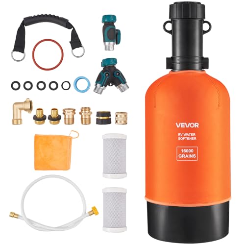 VEVOR RV Water Softener 16 000 Grain Portable Water Softener with Filter System NPT 3/4 Fittings Food-Grade Resin Quick Connect for RVs Trailers Boats Mobile Car Washing Pressure Washing