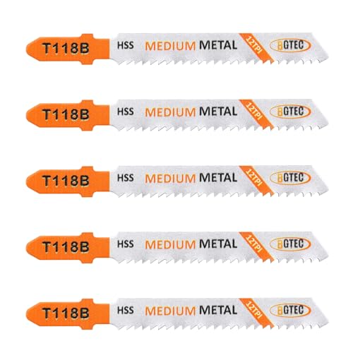 5PCS T Shank Jigsaw Blades Set - BGTEC HSS(M2) Jig Saw Blades for Wood, Plastic and Metal Cutting(T118B)