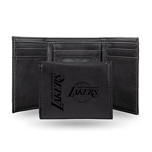 Rico Industries NBA Los Angeles Lakers Men's Trifold Black Wallet - Premium 9 Pocket Laser-Engraved Team Logo on Vegan Leather - Minimalist Design, ID Window, Credit Card Holder - Ideal Men's Gift