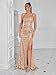 ADYCE Elegant Evening Dress Women Party Long Formal Dress Sequined Strap Ladies Gown Bodycon Floor Length Female Outfits (Golden,Medium)
