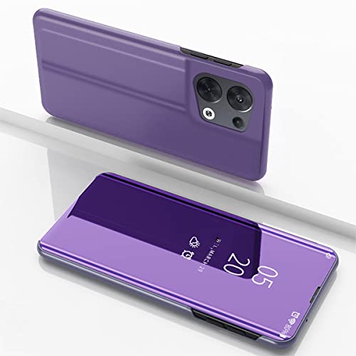 Ccsamll Mirror Case For Oppo Reno 8 Support Wireless Charging, Smart Clear View Cover Ultra Thin With Kickstand Flip Phone Case For Oppo Reno 8 Qh Purple #TOP1