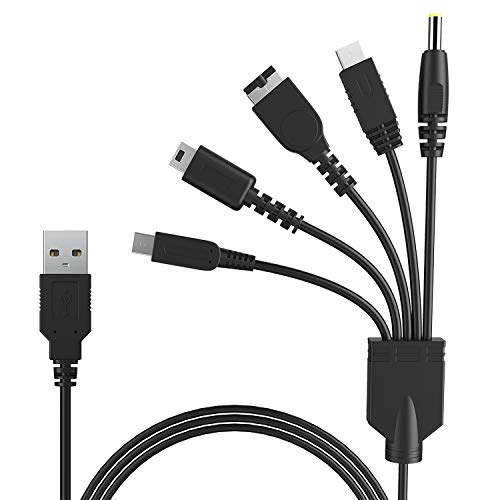 5 in 1 USB Charger Cable Cord Compatible with Nintendo Wii U, DS Lite, New 3DS XL, New 3DS, 3DS XL, 3DS, New 2DS XL, New 2DS, 2DS XL, 2DS, DSi XL, DSi, Gameboy Advance SP, PSP 1000 2000 3000