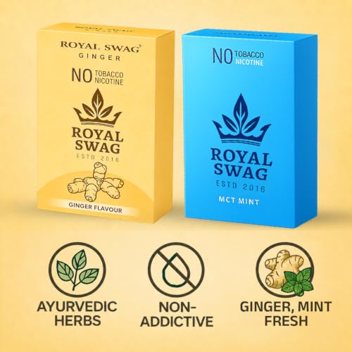 Image of ROYAL SWAG Ginger And Mint Flavour Wellness Sticks 10 Sticks Each Pack of 2 Boxes Ayurvedic Herbal Blend Wellness Sticks