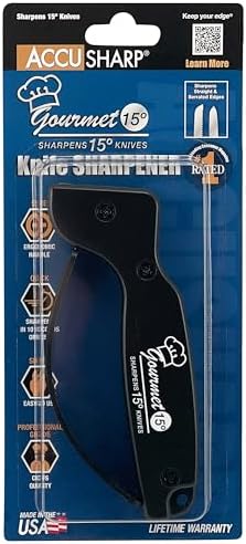 AccuSharp Gourmet Series, 15 Degree Knife Sharpener for Gourmet Knives, Diamond-Honed Tungsten Carbide Reversible Blades, Hones & Refines Straight-Edge or Serrated Gourmet Knives, Hand-Held, Black - thumbnail 3
