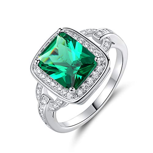 Barzel 18k White Gold Plated Created Emerald Cubic Zirconia Statement Ring (Emerald, 9)