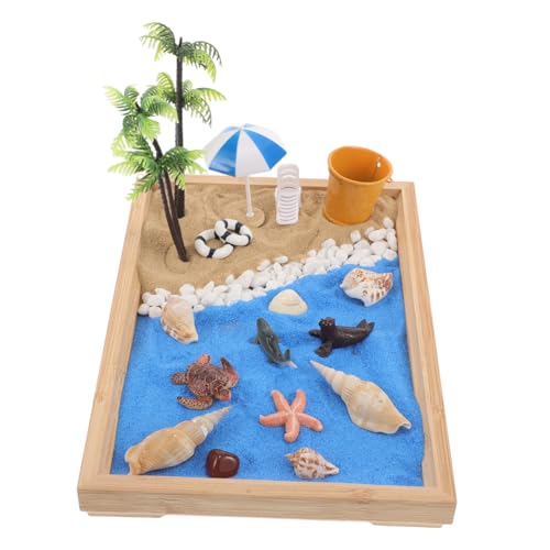 ORFOFE Japanese Mini Beach Zen Sand Garden Box Decorative Micro Landscape Sandbox Ornament for Desk Simple Ocean Themed Home Decor