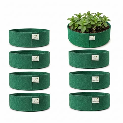 Image of 400 GSM Geo Fabric Round Grow Bags 18x9 Inch, Green Planting Bags for Terrace and Kitchen Gardening Pack of 8