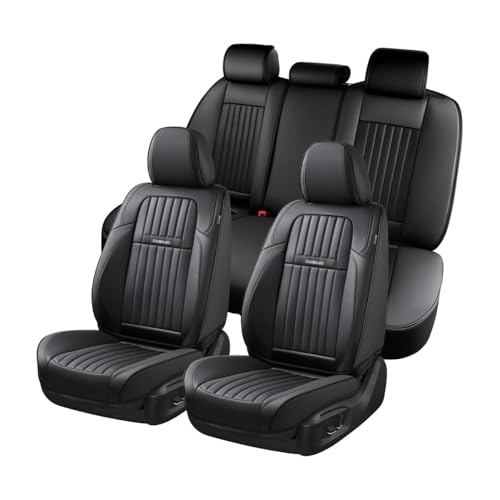 Image of Coverado Car Seat Covers Full Set, Seat Covers for Cars, Black Car Seat Cover, Car Seat Protector, Nappa Leather Car Seat Cushion, Waterproof Car Seat Covers Front Seats and Back Fit for Most Cars