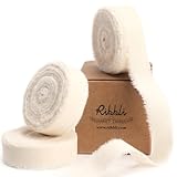 Ribbli 3 Rolls Ivory Ribbon 5/8 Inch x 18Yards Cream White Handmade Cotton Frayed Fringe Ribbons for Wrapping Wedding Invites Bridal Bouquets Baby Shower DIY Crafts Home Decor