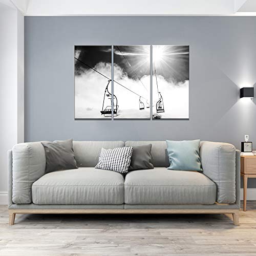 Levvarts 3 Piece Canvas Wall Art Black And White Ski Lift At Sunshine Pictures Winter Snow Mountain Landscape Canvas Painting For Home Living Room Decor Framed Ready To Hang #TOP2
