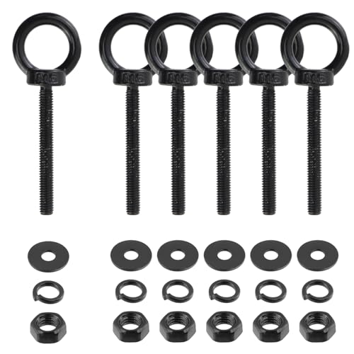 Image of Antrader Lifting Shoulder Eye Bolts,M6 x 50mm,Stainless Steel,Black,6 Sets | Machinery Shoulder Lifting Eye Bolt with Lock Nuts,Lock Washers,Flat Washers
