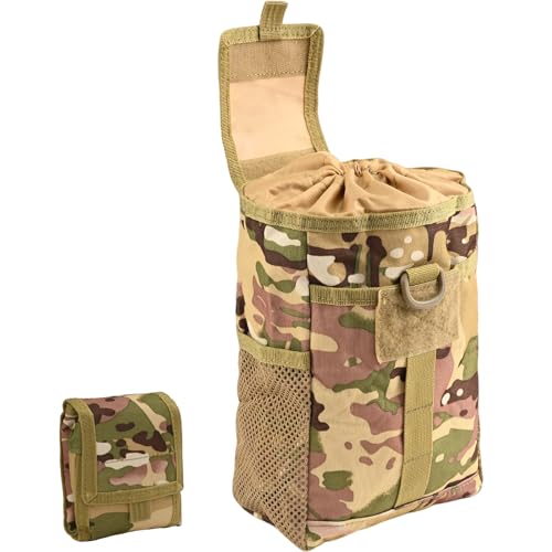 QEEYON Bolsa tática Molle Dump com cordão, bolsa utilitária, dobrável, tática, bolsa de armazenamento na cintura para serviço tático/cinto de batalha, colete, mochila, camuflagem