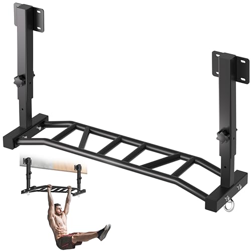 HWOOUSA 2025 Upgrate Pull Up Bar Joist Mounted 600 Lbs Adjustable Heavy Duty Chin Up Bar for Garage, Basement, Beam, Rafter Installation, Multi Grip Pullbar with 14 Grip Positions Versatile Workouts