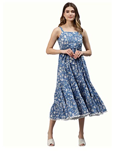 Image of Divena Rayon Cream A-Line Floral Printed Midi Dress