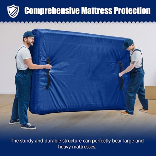 Cosy Family Mattress Bags for Moving with 8 Handles - 170GSM Extra-Thick Mattress Bag for Moving Supplies - Reusable Mattress Cover Protector Storage with Zipper, Blue, Full XL-(Pack of 2)