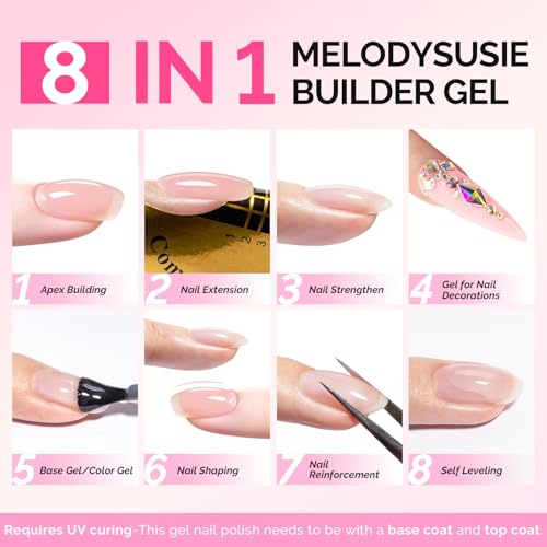 Image of MelodySusie Builder Gel Nail Polish Set, Base Colors Nude Pink White Clear Nail Thickening Rubber Base Gel Polish,Soak Off UV Extension,Rhinestone Nail Glue in a Bottle Gift for Women 6 Colors