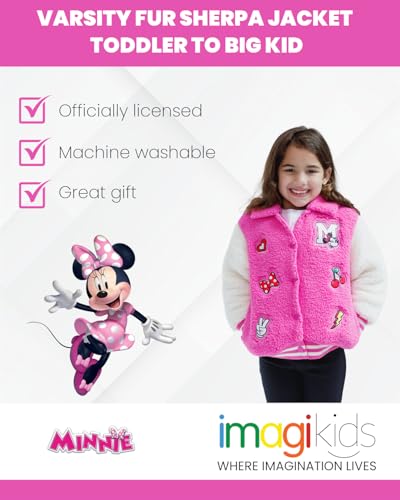 Disney Minnie Mouse Girls Varsity Faux Fur Sherpa Jacket Toddler to Big Kid Sizes (2T - 14-16)4