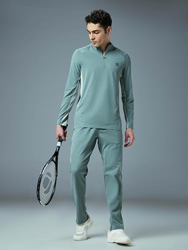 Image of TECHNOSPORT Men Polyester Slim Fit Colorblock Zipper Neck Full Sleeve Cotflex Polo T-Shirt With Quick Dry, Spf50+ For Gym, Sports And Regular Use