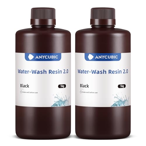 ANYCUBIC Water Washable 3D Printer Resin 2.0, 405nm High Precision UV-Curing 3D Resin, Low Shrinkage Standard Photopolymer Resin for 8K Capable LCD DLP 3D Printing (Pure Black + Black, 2000g