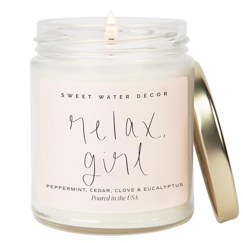 Sweet Water Decor Relax Girl, Peppermint, Cedar, Clove, and Eucalyptus Scented Soy Wax Candle for...