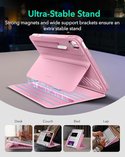Image of ESR for iPad A16 Case, iPad 11th /10th Generation Case (2025 /2022), Removable Magnetic Cover with Pencil Charging & Storage, Adjustable Portrait /Landscape Stand, 9 Standing Angles, Shift Series, Pink