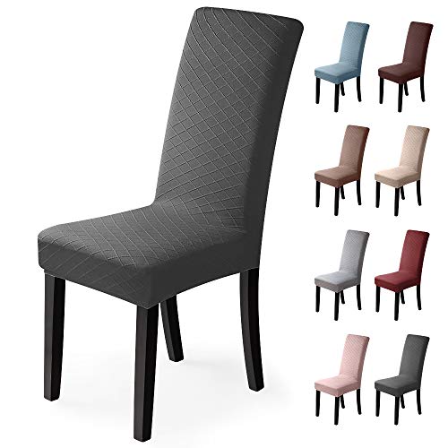 Fundas para sillas 4 Piezas Jacquard Funda de Silla Elástica Fundas elásticas Extraíbles y Lavables Comedor Cubierta de Asiento Duradera Modern Boda Decor Restaurante(Gris Oscuro, Pack de 4)