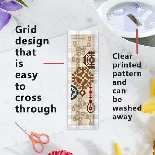 Image of INFUNLY 6Pcs Machine Element Cross Stitch Bookmark Kits for Adults DIY Vintage Gears Embroidery Bookmark Kits with Instruction Industrial Corners Counted Cross Stitch Kit for Book Lovers Readers Gifts
