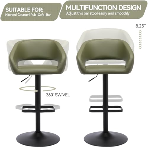 Image of PU Leather Adjustable Swivel Counter Height Bar Stool, Olive Green