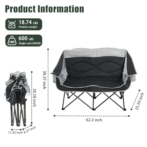 Silla Doble de Camping SUNNYFEEL Plegable Acolchada para Adultos miniatura 3