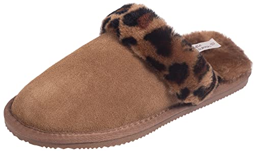 Image of Lambland Ladies Sheepskin Lined Slip On Mule Slippers Leopard Size UK 6
