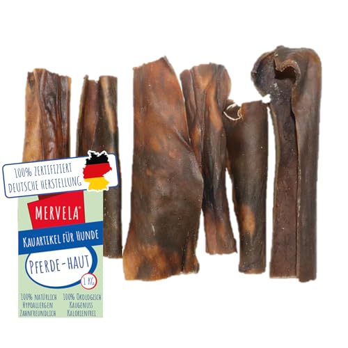 MERVELA® Bacchette per pelle di cavallo, 1 kg [qualità dalla Germania] per cani sensibili alle allergie, ricompensa, snack da allenamento, senza cereali, snack per cani, ipoallergenico, ricco di