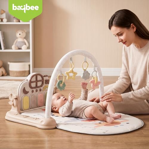 Image of Baybee 2 IN 1 Premium Play Gym for Babies I Baby Playing mat for Kids with Lights, Music & Hanging Toys I Portable Play Mat for New Born Baby with Growth Scale I Learning Baby Toys for 0 to 3 Year (Pink)