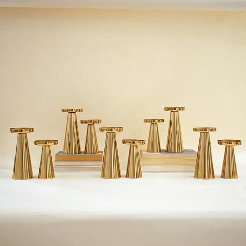 Image of Behoma Handcrafted Gold Metal Pillar Candle Holders Pack of 5 Sets | Decorative Candle Stand Set for Modern Centerpiece for Home Decor, Dining Table, Wedding, Diwali, Christmas & Housewarming Gifts