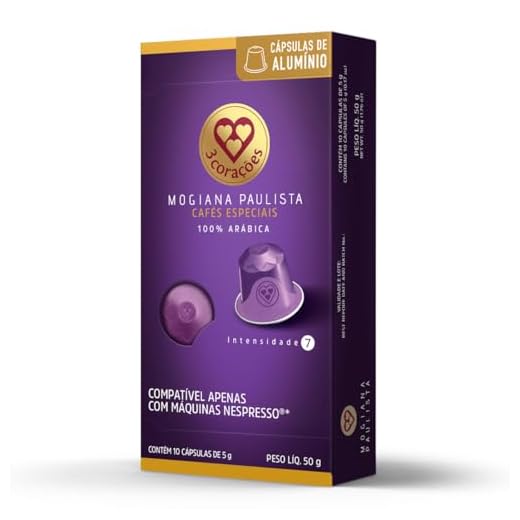 3 Corações Cápsulas de Café Mogiana Paulista, Compatíveis com Nespresso, contém 10 cápsulas