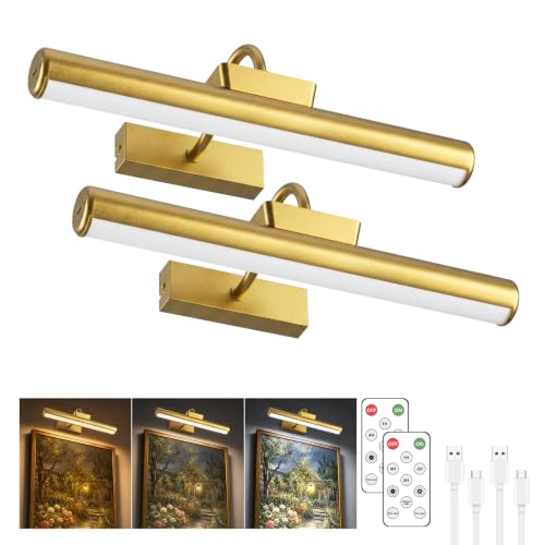 13" Wireless Picture Lights for Wall, Rechargeable Art Light, 2Pack Gold