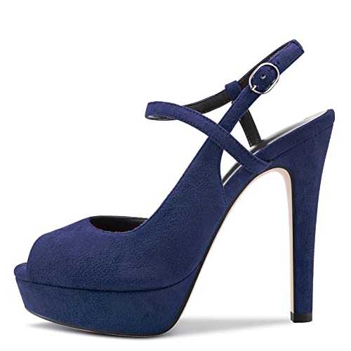Aachcol Women Sandals Platform Peep Open Toe Ankle Strap Slingback Stiletto High Heel Dress Shoes Pumps Wedding Suede 5 Inch2