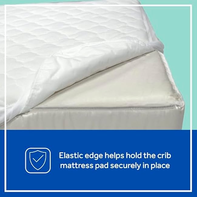 Sealy Baby Stain Protection Waterproof Crib Mattress Protector Cover, Fitted Toddler Bed Pad, Protective Sheet for Boys and Girls Bedding, Noiseless & Machine Washable/Dryer Friendly 52x28 - White